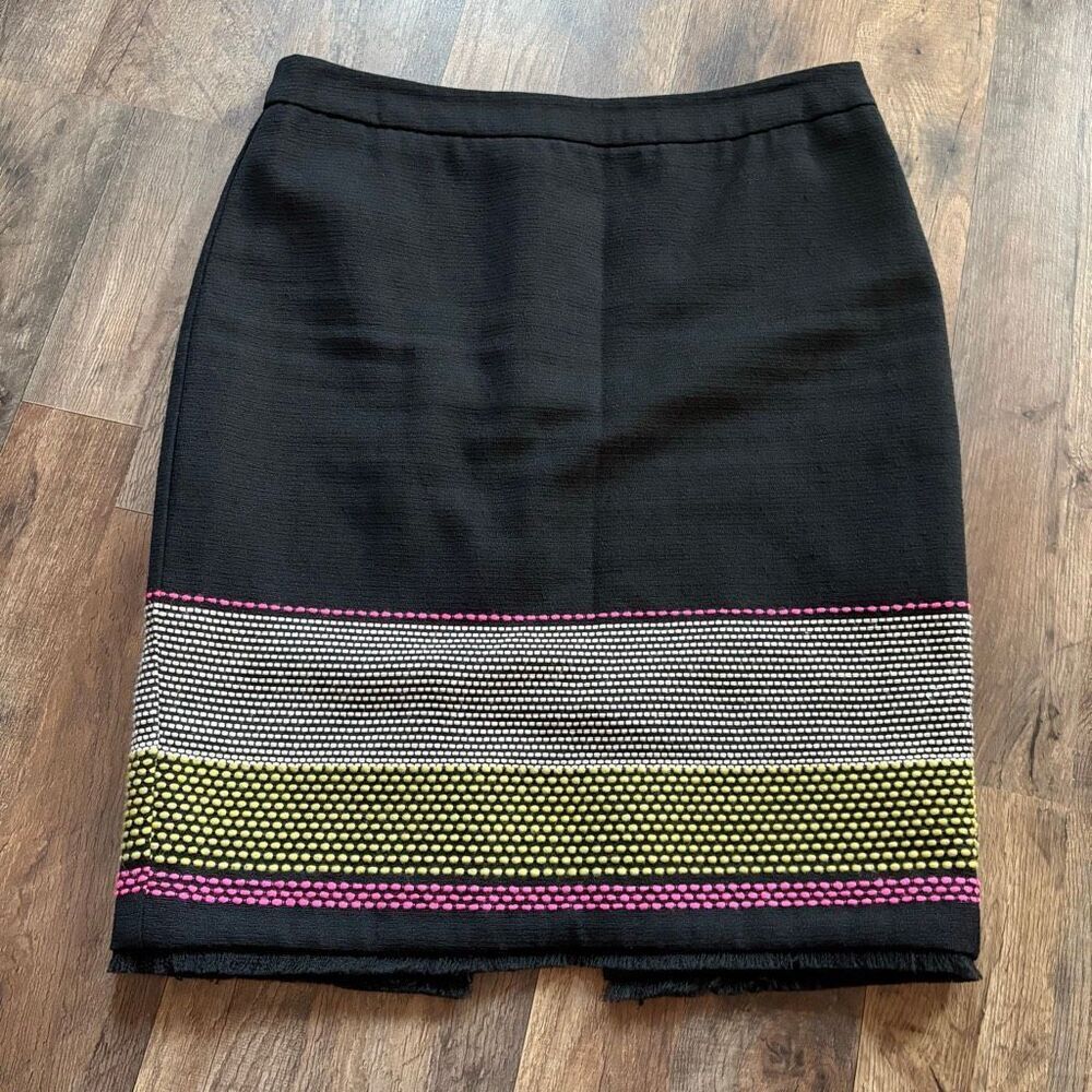 Trina Turk Dorris Pencil Skirt 10 Black Multicolor Textured Stripes Designer